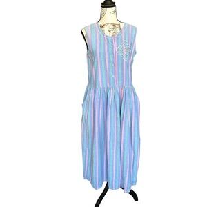 Chandni Vintage 90s Pastel Striped Prairie Dress Size Medium